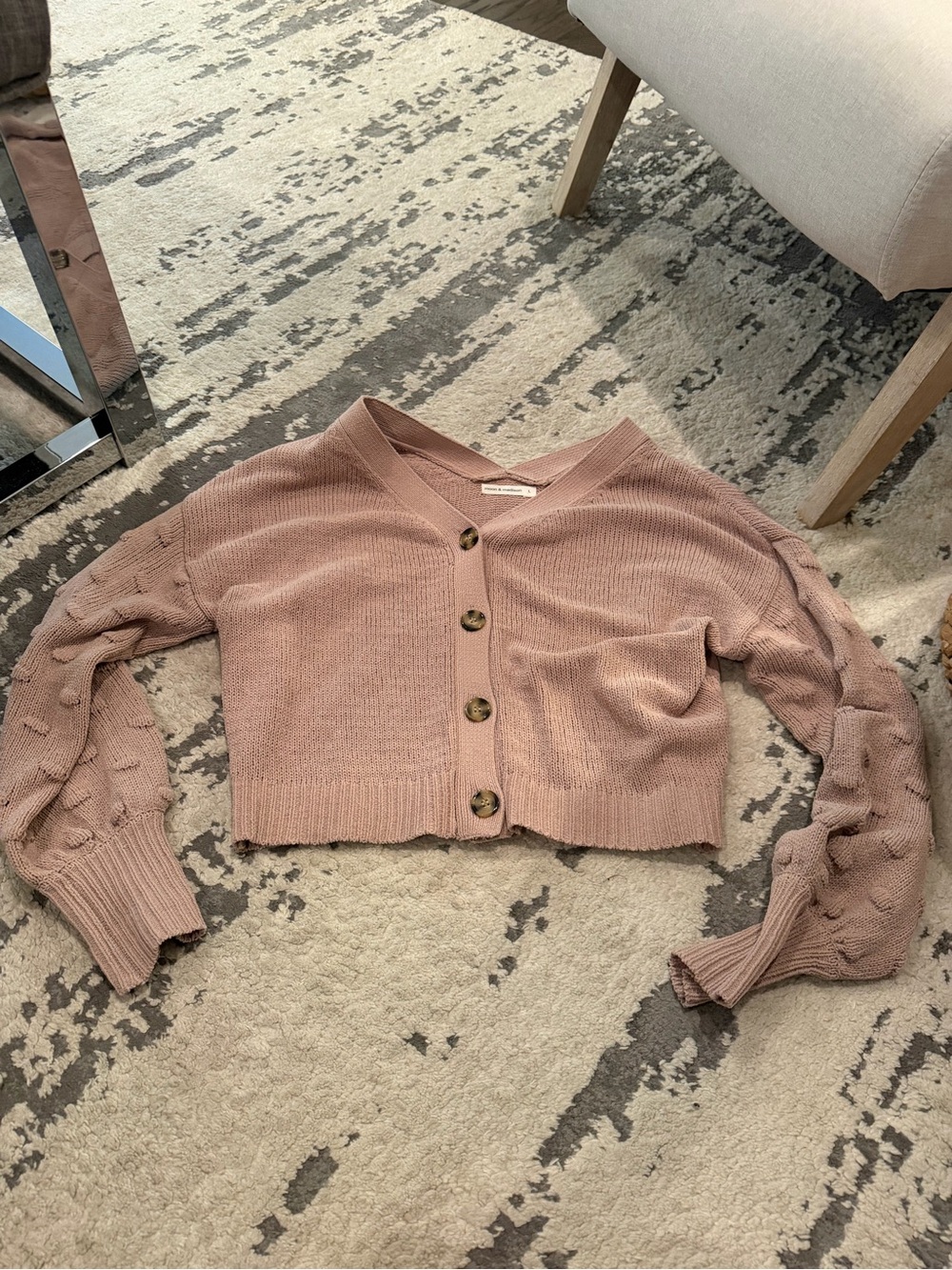 Cropped Pink Button-Front Women's Sweater Cardigan